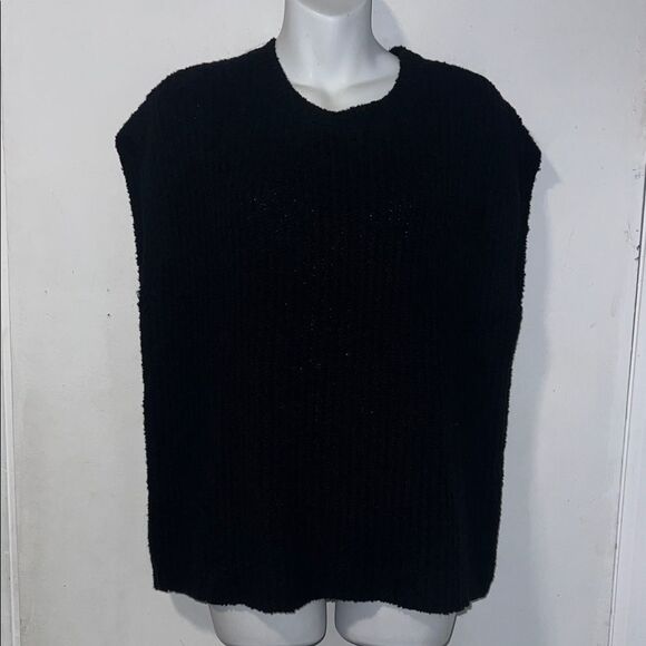 EILEEN FISHER Black Organic Cotton Cashmere Blend Chunky Knit Sweater Vest-XS - Picture 1 of 8